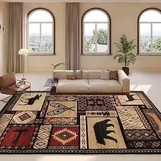 Rustic Lodge Cabin Wildlife Rugs Bear Moose Area Rug Animals Plants Print Carpet Country Style Floor Mats Kitchen Runner,3'x5'