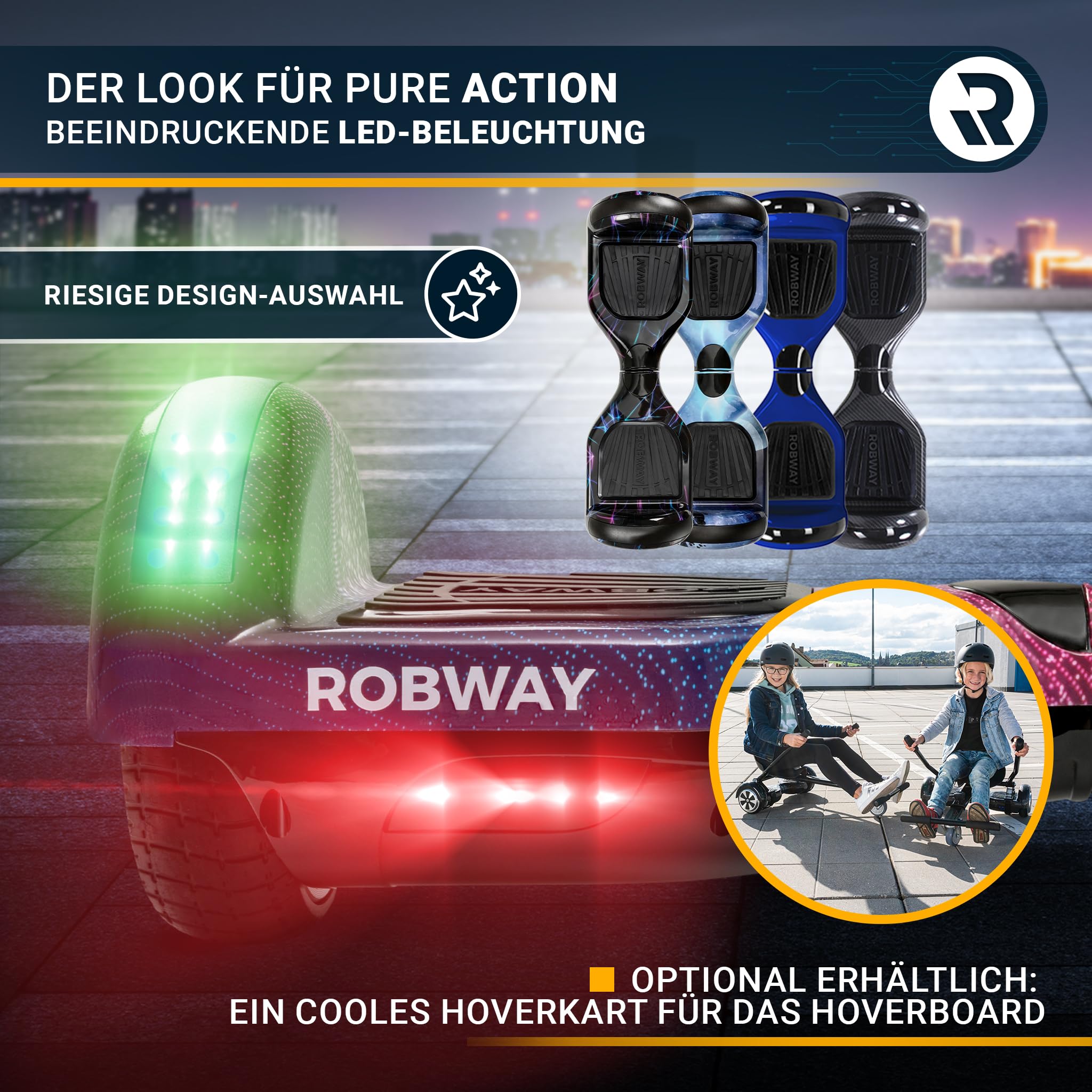 Robway W1 Hoverboard | 𝐃𝐀𝐒 𝐎𝐑𝐈𝐆𝐈𝐍𝐀𝐋 ® Hoverboards für Kinder Jugendliche & Erwachsene - APP Steuerung - 𝟮 x 𝟯𝟓𝟬 Watt Motoren - Self-Balance Funktion - Bluetooth