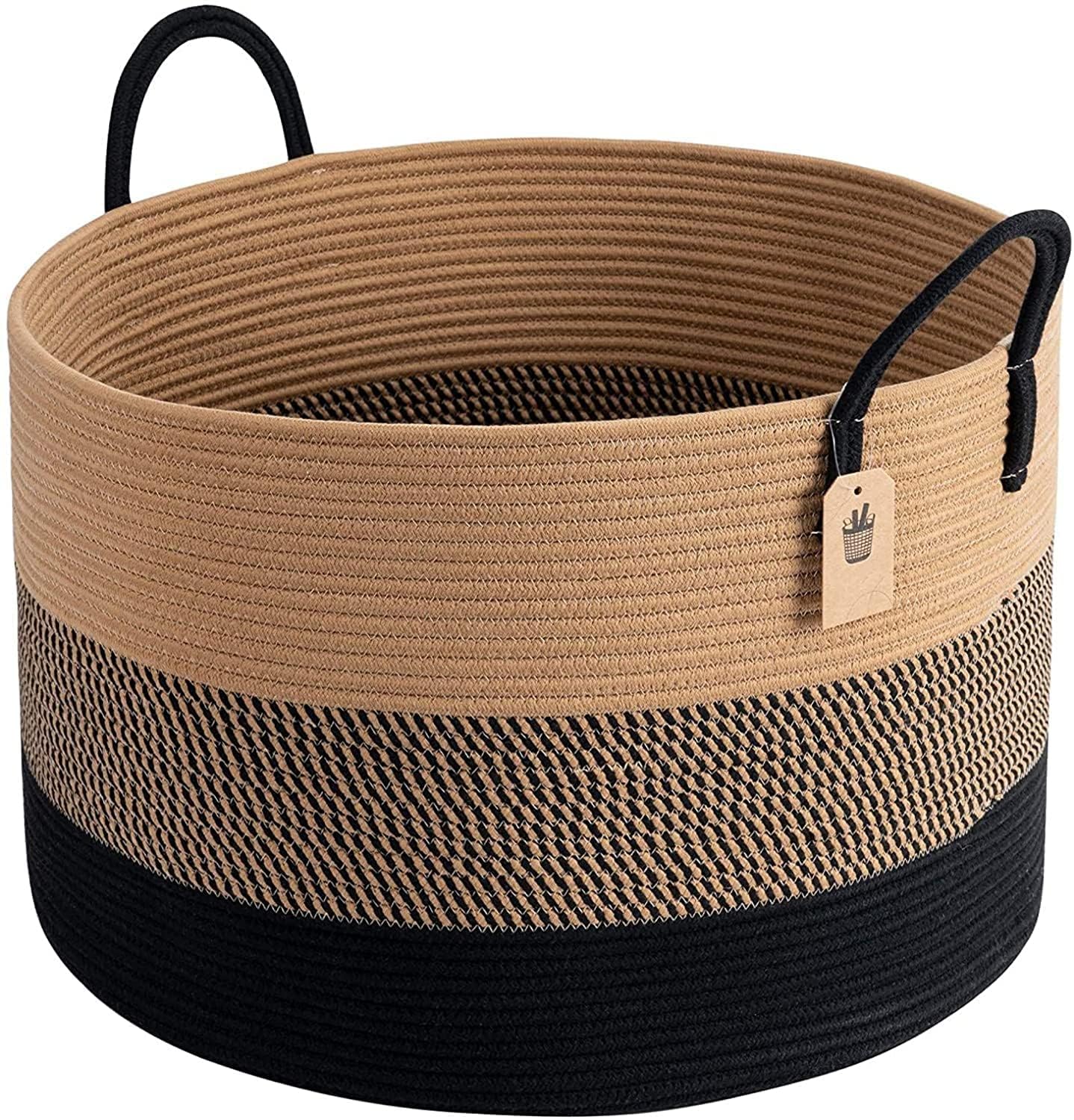 Moon light Jute Cotton Planter Basket for Plant Pot Storage/ (Tri Band, Beige, Black, Zigzag,(size,12x12 inch)-image-2
