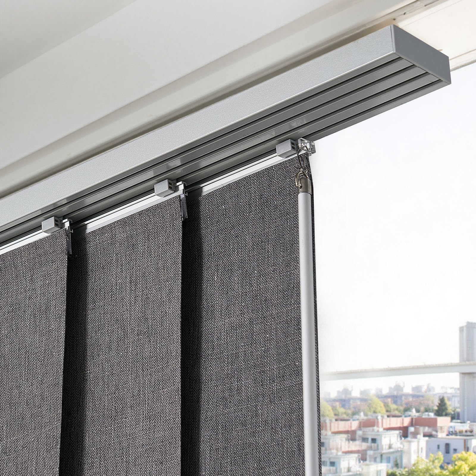 VEVOR Store à Panneaux Occultants Verticaux sur Rail Extensible 116-218 cm Largeur, Panneau Japonais Ajustable jusqu'à 243 cm de Hauteur, pour Porte Coulissante, Séparation de Pièce, Fenêtres, Gris