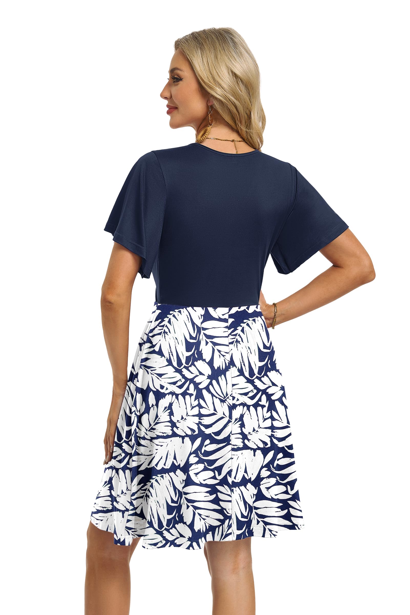 PLMOKEN Robes dete pour Femmes Robes de Plage Sexy à Manches volantées Encolure en V et Taille Empire avec Poches