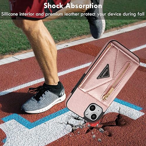 Miniatura 7 de ZCDAYE Funda tipo cartera cruzada para iPhone 14 Plus, iPhone 14 Plus (6.7 pulgadas), funda de cuero premium para iPhone 14 Plus (6.7 pulgadas), oro