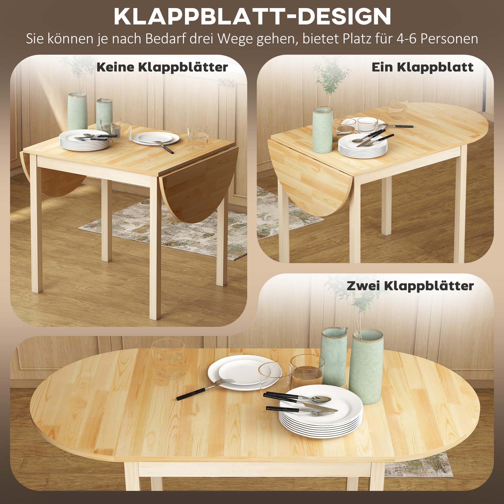 HOMCOM Esstisch aus Holz Klappbar Küchentisch für 6 Personen mit Drop-Leaf-Design Oval Klapptisch Esszimmertisch für Kleine Räume, Esszimmer, Küche 140 x 70 x 75 cm Naturholz
