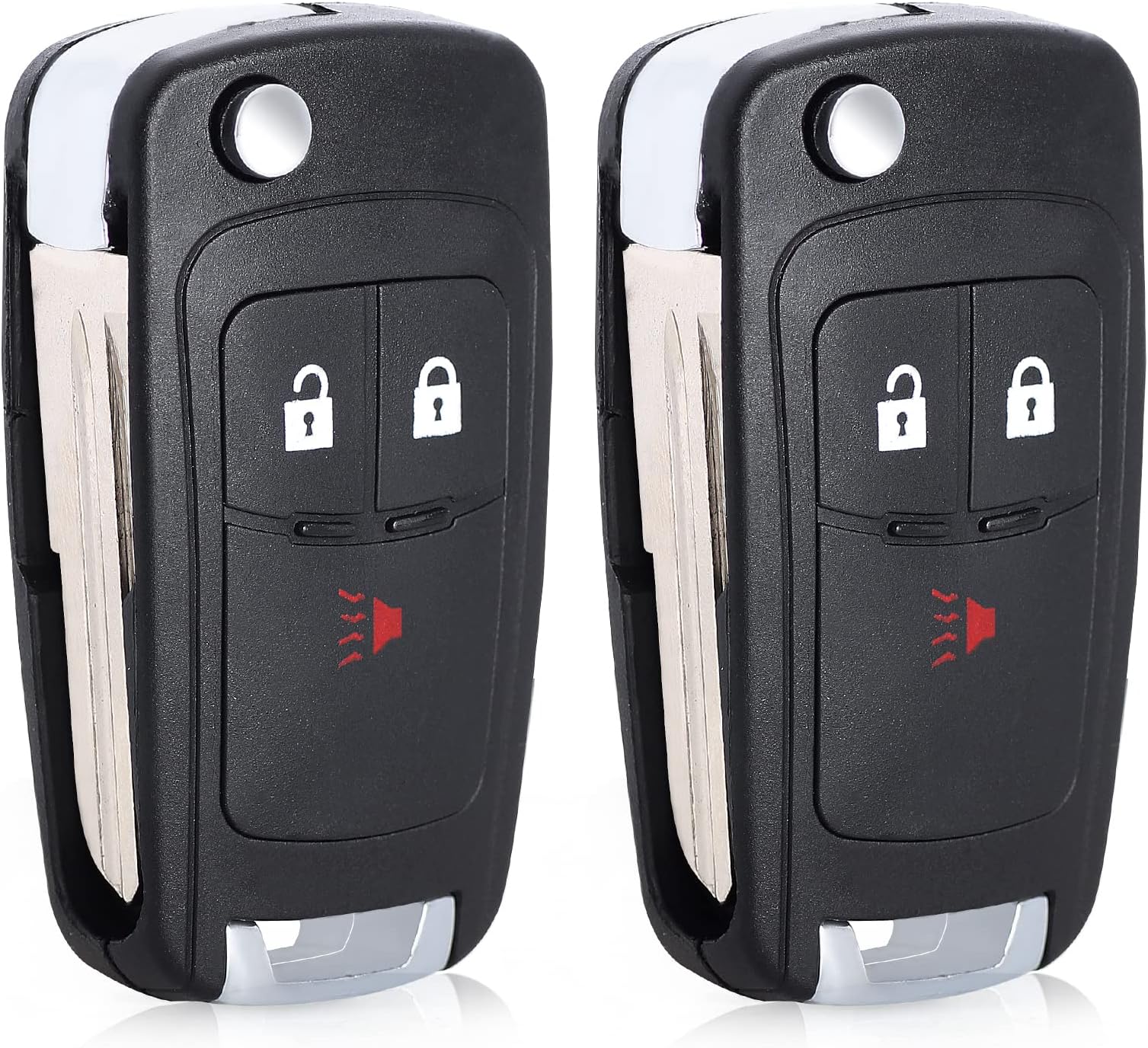 [Pack of 2], Aichiyu Key Fob Case Replacement Flip Remote Control Car Key Shell Cover Fob 3 Buttons Fits for Chevrolet Spark 2012 2013 2014 2015 2016