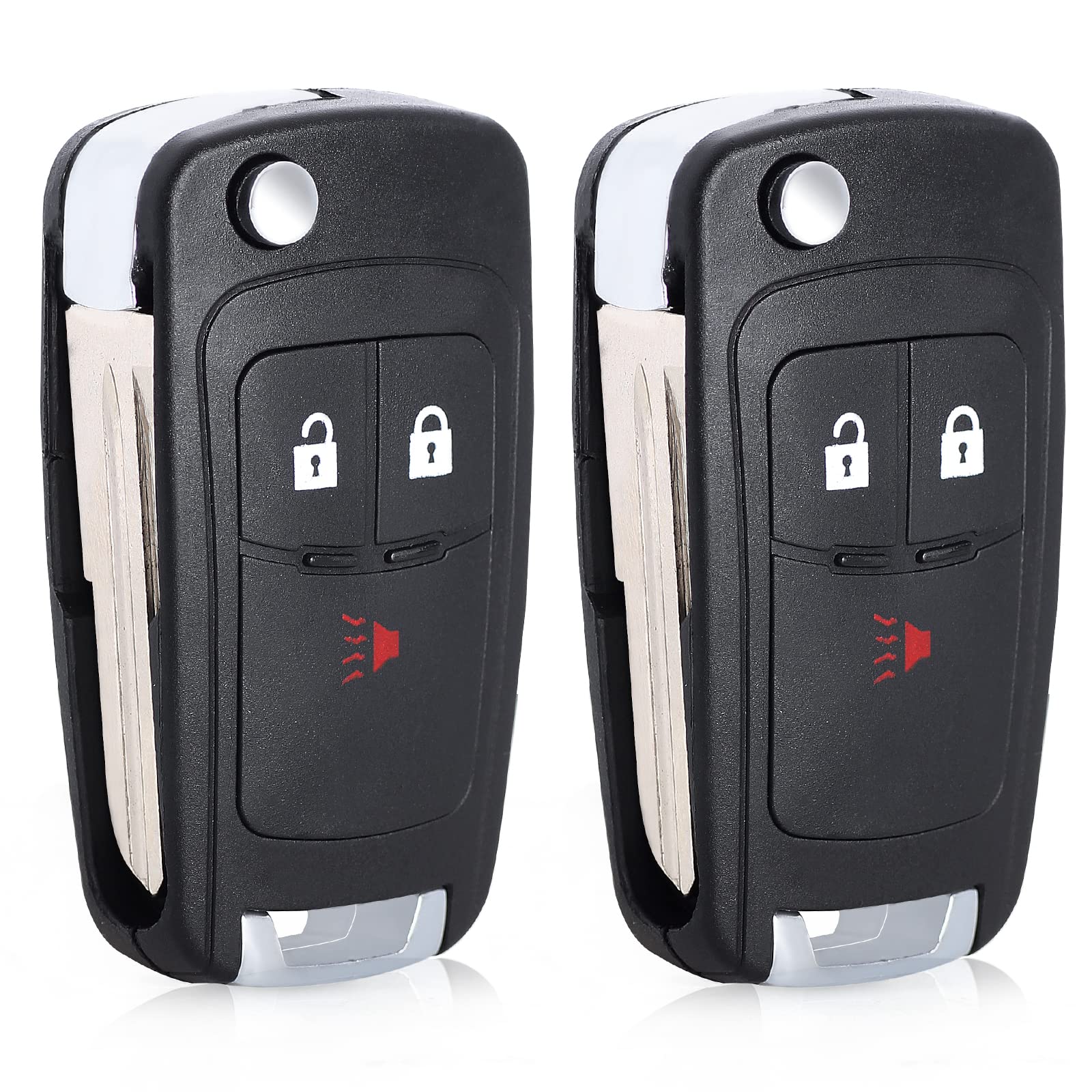 [Pack of 2], Aichiyu Key Fob Case Replacement Flip Remote Control Car Key Shell Cover Fob 3 Buttons Fits for Chevrolet Spark 2012 2013 2014 2015 2016