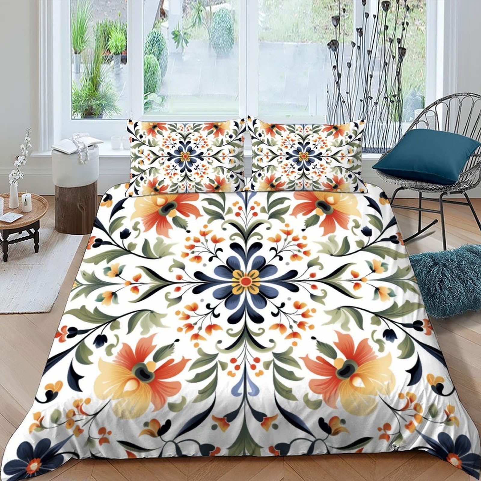 Couvre-lit imprimé haut de gamme et housse de couette king size fleurs