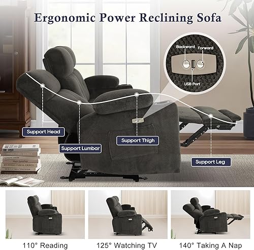 Miniatura 3 de Sofá reclinable eléctrico de 80 pulgadas con calor y masaje, sofá reclinable eléctrico con reposapiés extendido, sofá reclinable de 3 plazas con