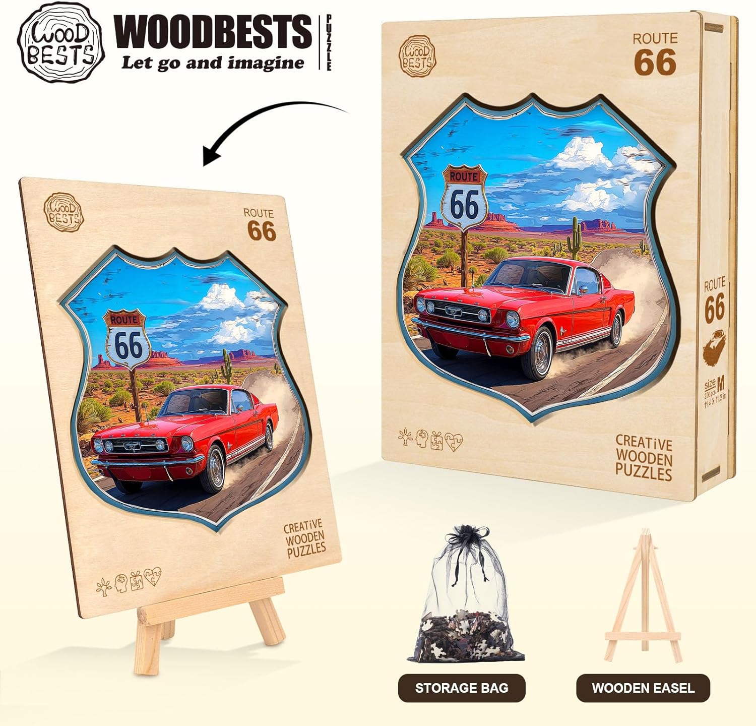 KAAYEE Wooden Puzzles for Adults, Route 66 Jigsaw Puzzles, 200 Piece Unique Shape Puzzle, Creative Gifts for Adults/Friends/Family, Family Game，Wall Decor(11.4 * 11.3in)
