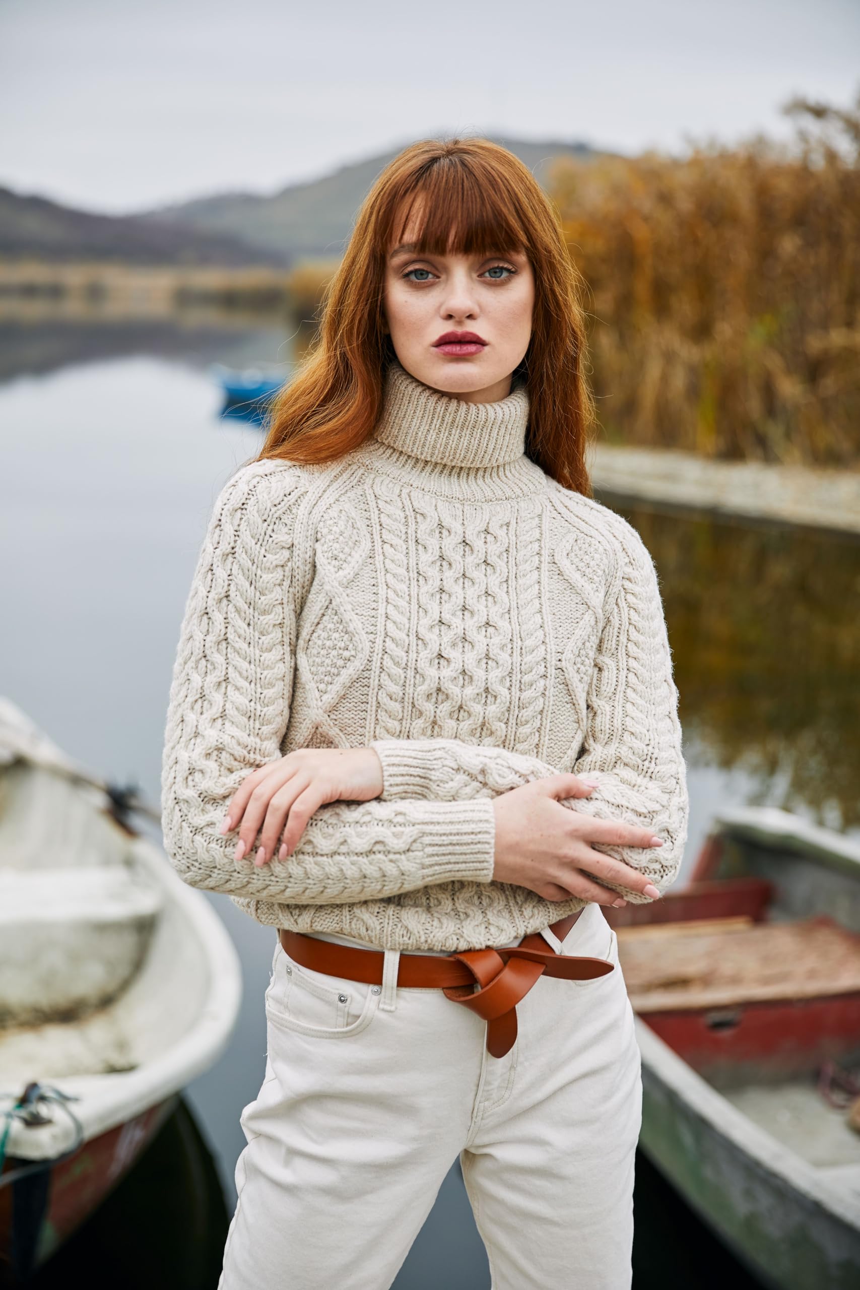 SAOL Maglione da donna in lana irlandese lavorato a maglia, realizzato in Irlanda