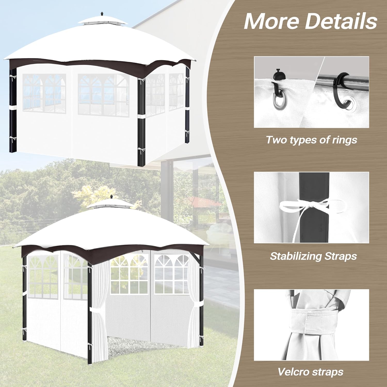 10'x12' Gazebo Curtains Outdoor Waterproof with PVC Windows, 4-Panel Sidewalls Universal Replacement Privacy Curtain, Outdoor Curtains for Patio, Backyard (White)