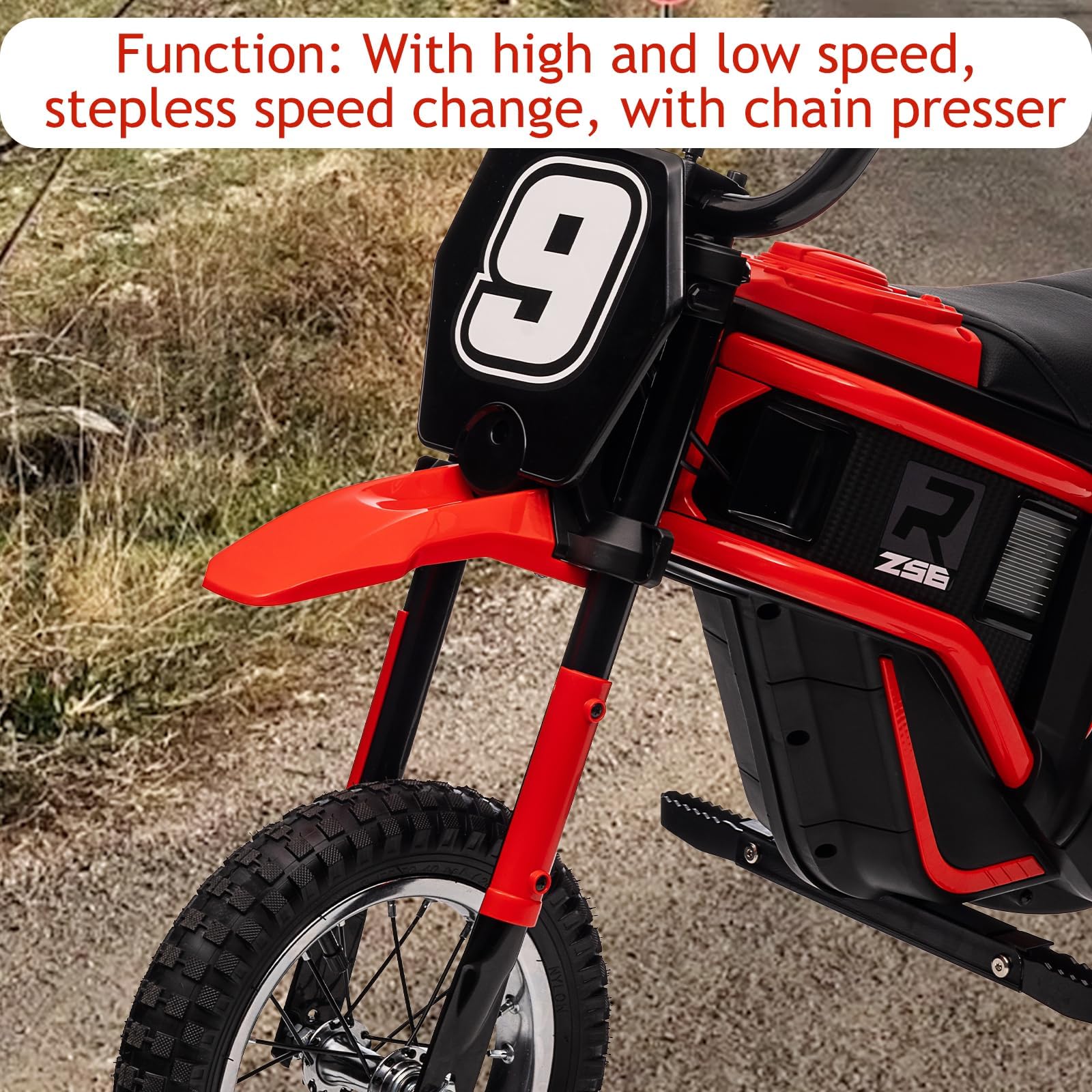 GarveeLife Mini Moto Cross électrique Enfant 24V 350W - Double Batterie - 3 Vitesses 8/12/23 km/h - Suspension amortie, Cadre renforcé, pneus Caoutchouc - Impulsion Max 60 kg - Rouille (Red No. 9)