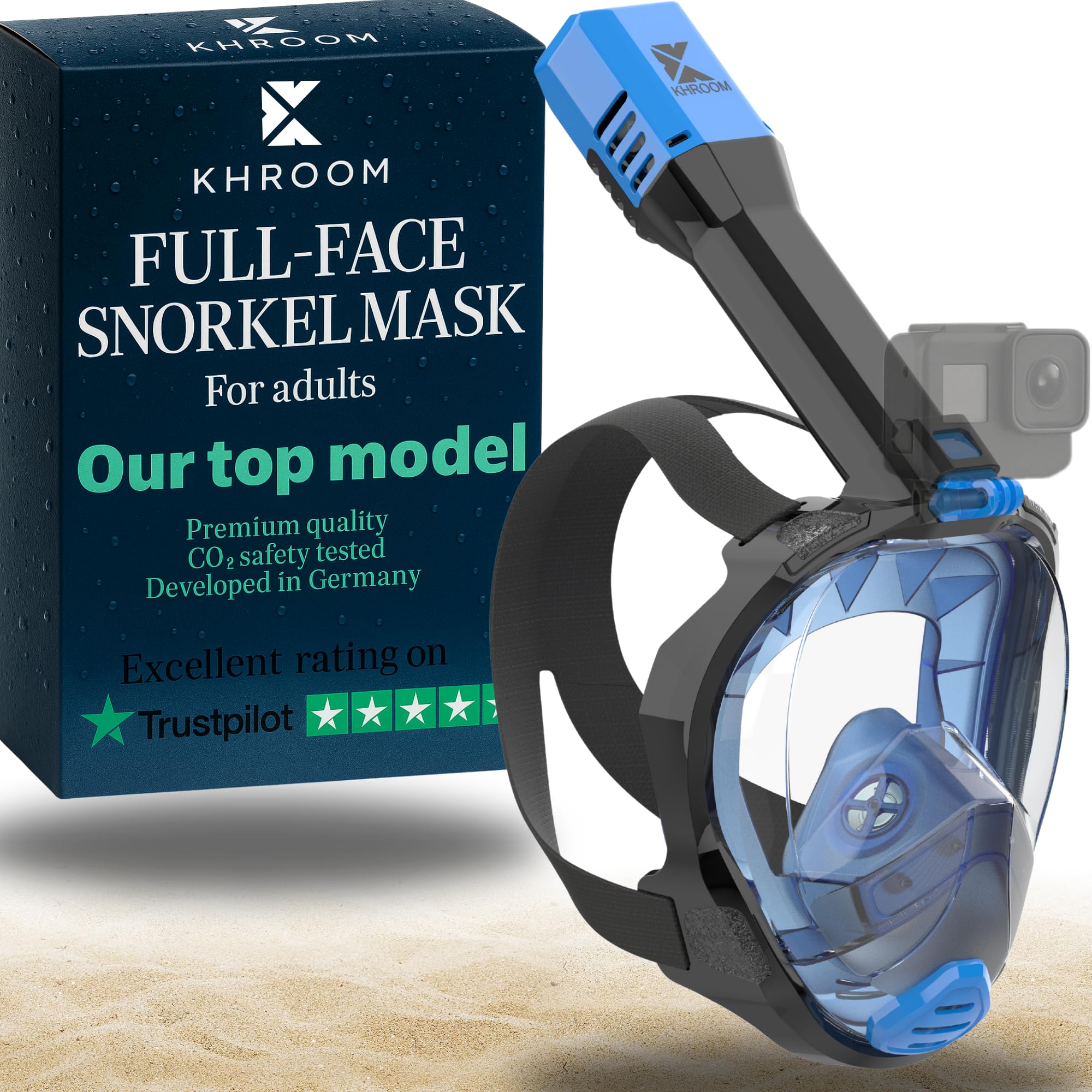 Khroom Full Face Snorkel Mask Adult | Snorkeling Gear for Adults | CO2-Safe Valve System | 3X Enlarged Tube for Easy Breathing | Scuba Mask | Diving Mask Snorkel Set