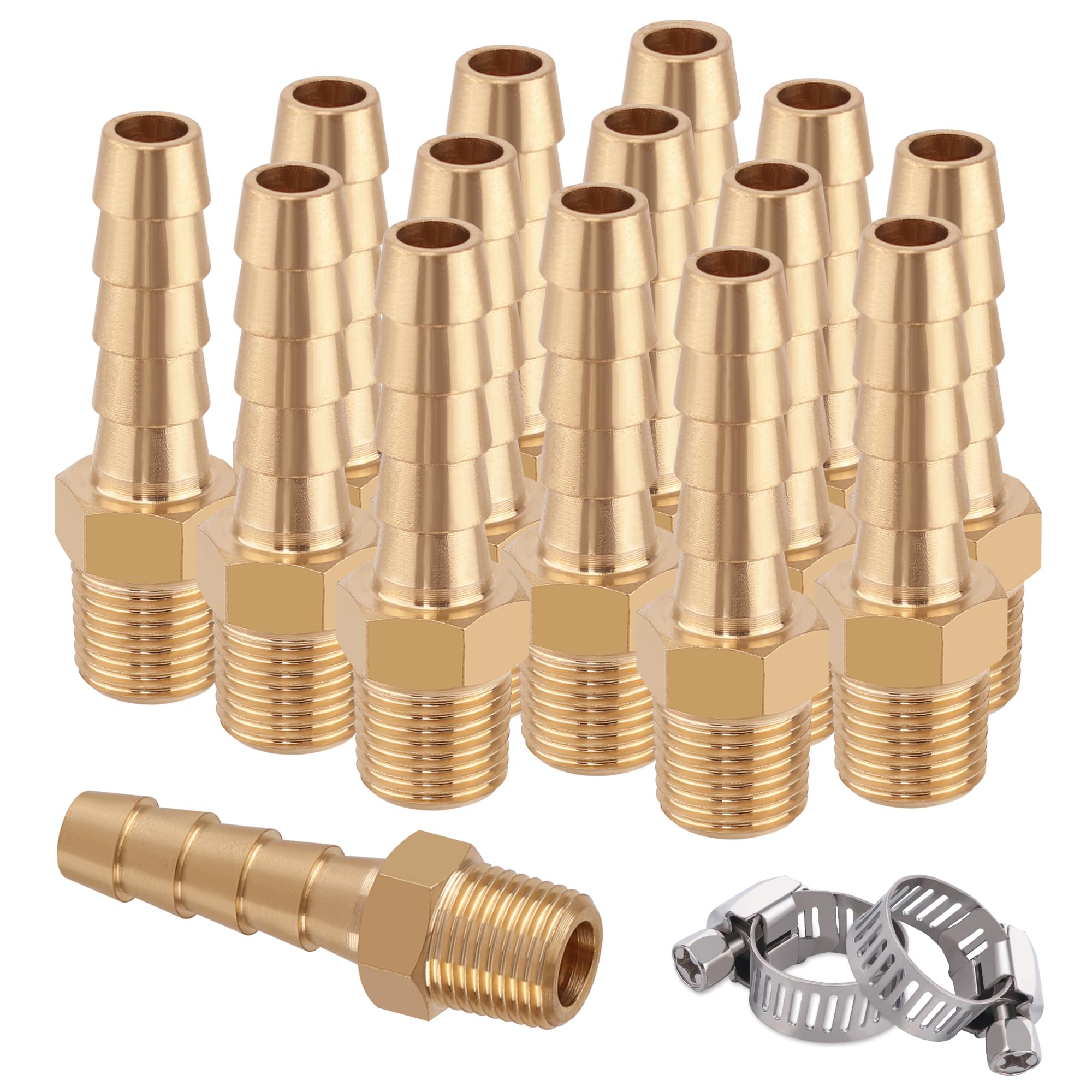 Ailbiuko 15 Pack Brass Hose Barb Fittings,1/4" Barb to 1/8" NPT Air Hose Repair Kit,1/4" Barb to 1/8" NPT Male Thread Hose Barb Adapter Connector,