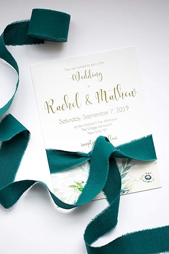 Miniatura 156 de Dark green 1 inch wide 5 yds frayed edges handmade cotton ribbon hand dyed for Rustic wedding invitation ties favors gift wrapping Party decor bows