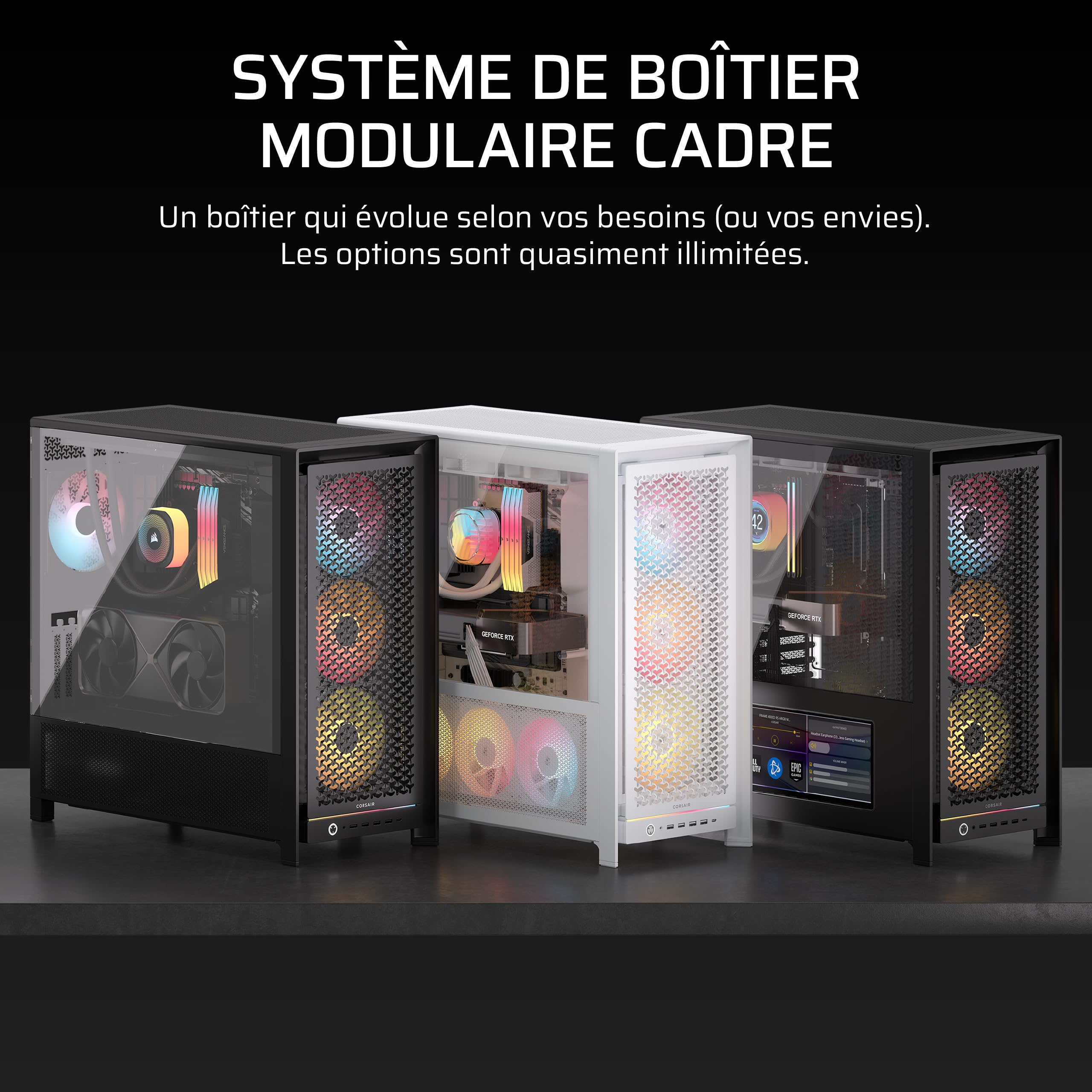 CORSAIR Frame 5000D RS ARGB Boîtier Modulaire Mid-Tower à Haut Débit d'air – 4 x Ventilateurs RS Pré-Installés, Système de Support pour Ventilateur InfiniRail – Blanc