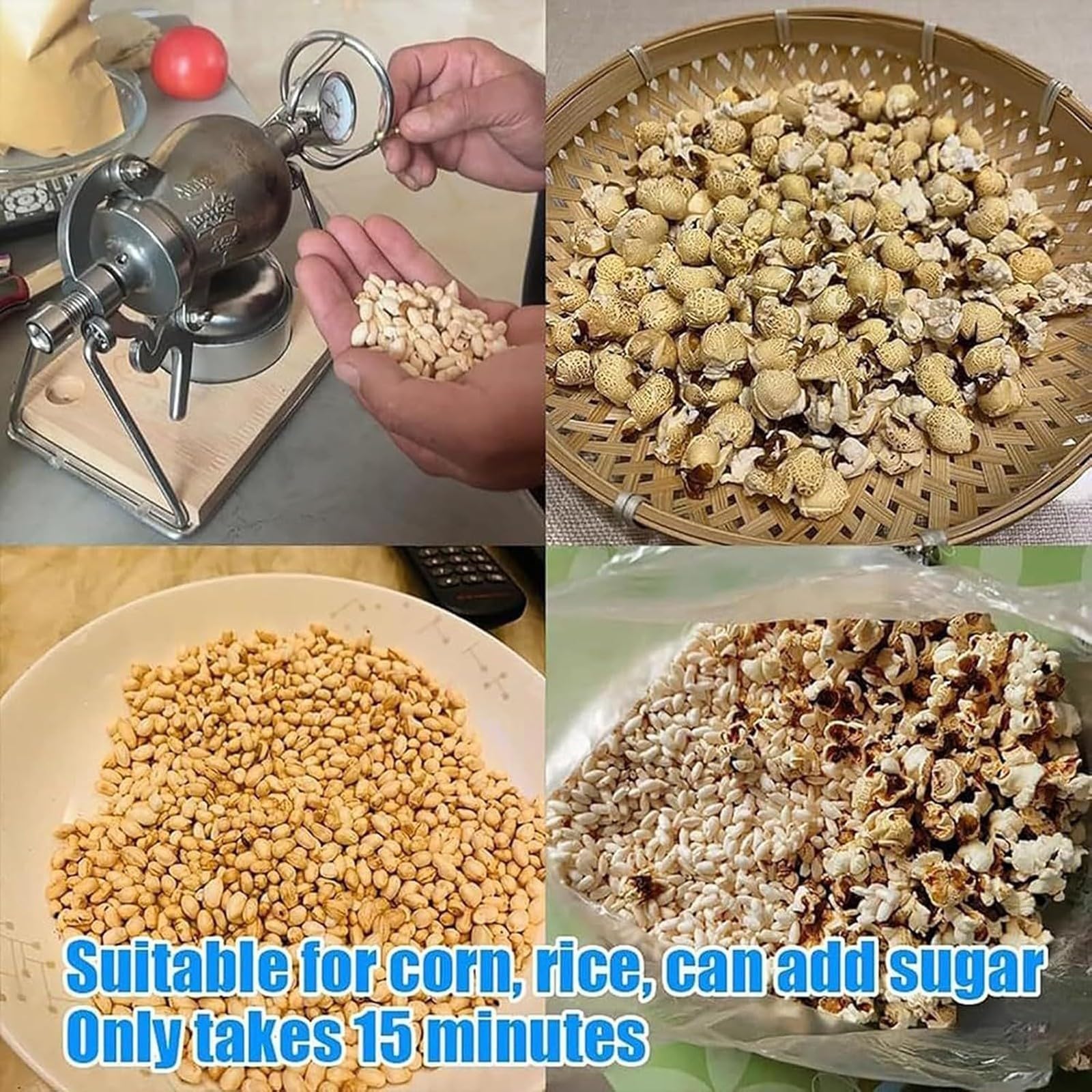 Macchina per Popcorn ad Alta Pressione, Cuociriso Soffiato ad Aria Calda, Cannone per Popcorn Manuale In Acciaio Inossidabile, Piccolo Popper per Popcorn da Fornello Vecchio Stile(338ml)