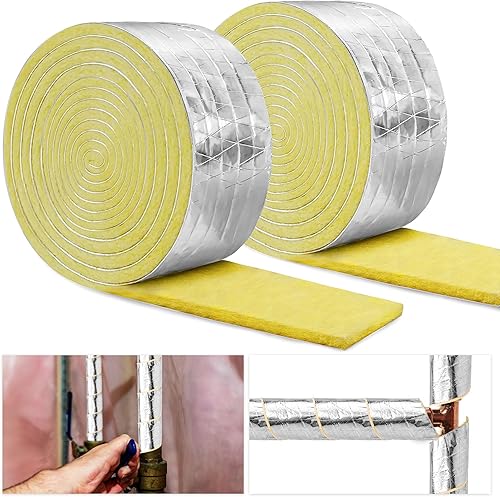 Paquete de 2 envolturas de aislamiento de tubería de fibra de vidrio de 32.8 pies, cinta aislante de espuma de cerámica para tuberías de agua, disponible en Yaxa Peru