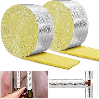 32.8 Foot Foiled Back Fiberglass Pipe Insulation Wrap, Pipe Insulation Foam Wrap Tape Ceramic Water Pipe Insulation Wrap for Outdoor Indoor Pipe Insulation Wrap Freezing Weather (2 Pack )