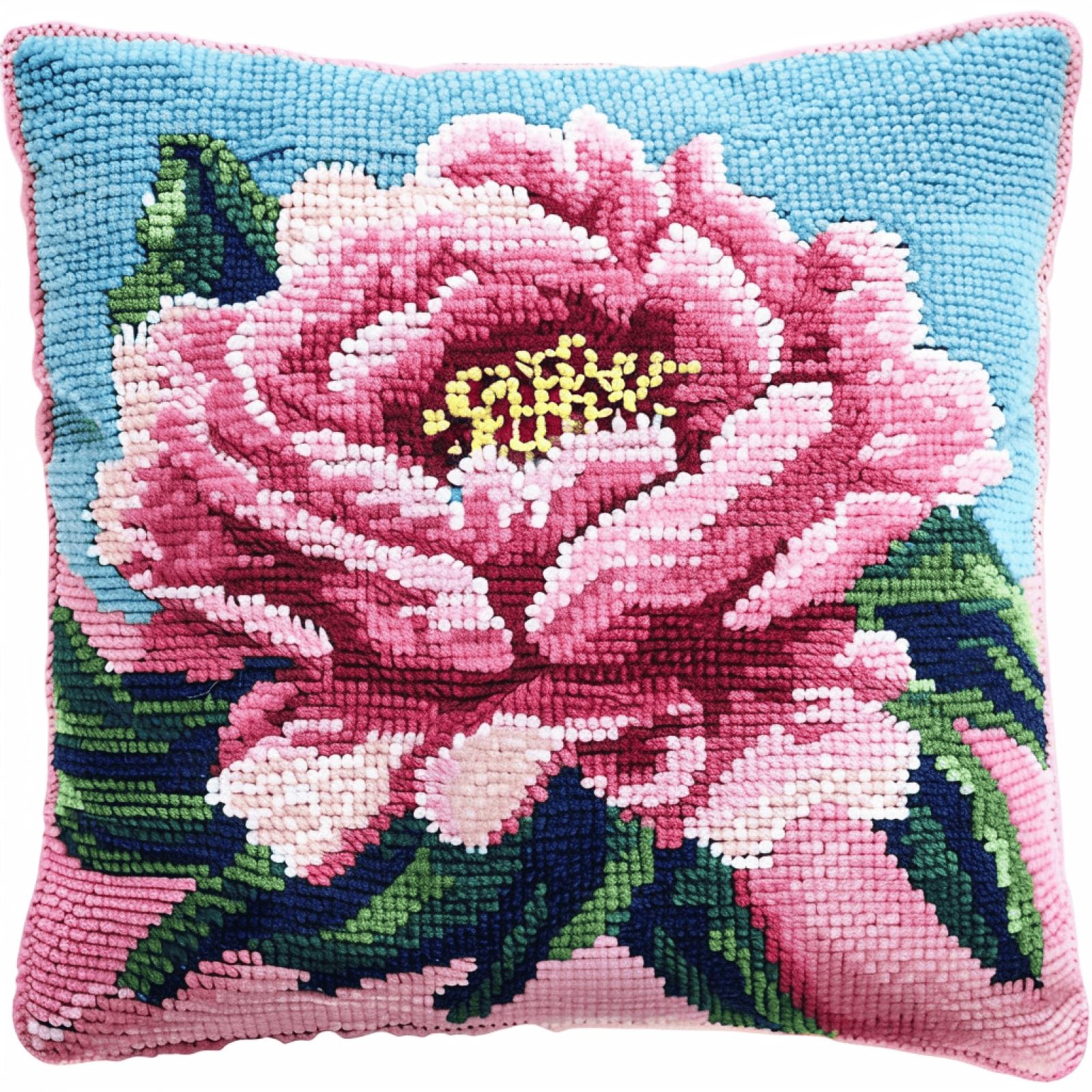 kitphoenix Latch Hook Cushion Kit for Adults Beginners, Pre-Printed Latch Hook Pillow Kit with Yarn and Hook Tool,DIY Cushion Cover for Sofa Home Décor,43x43 cm