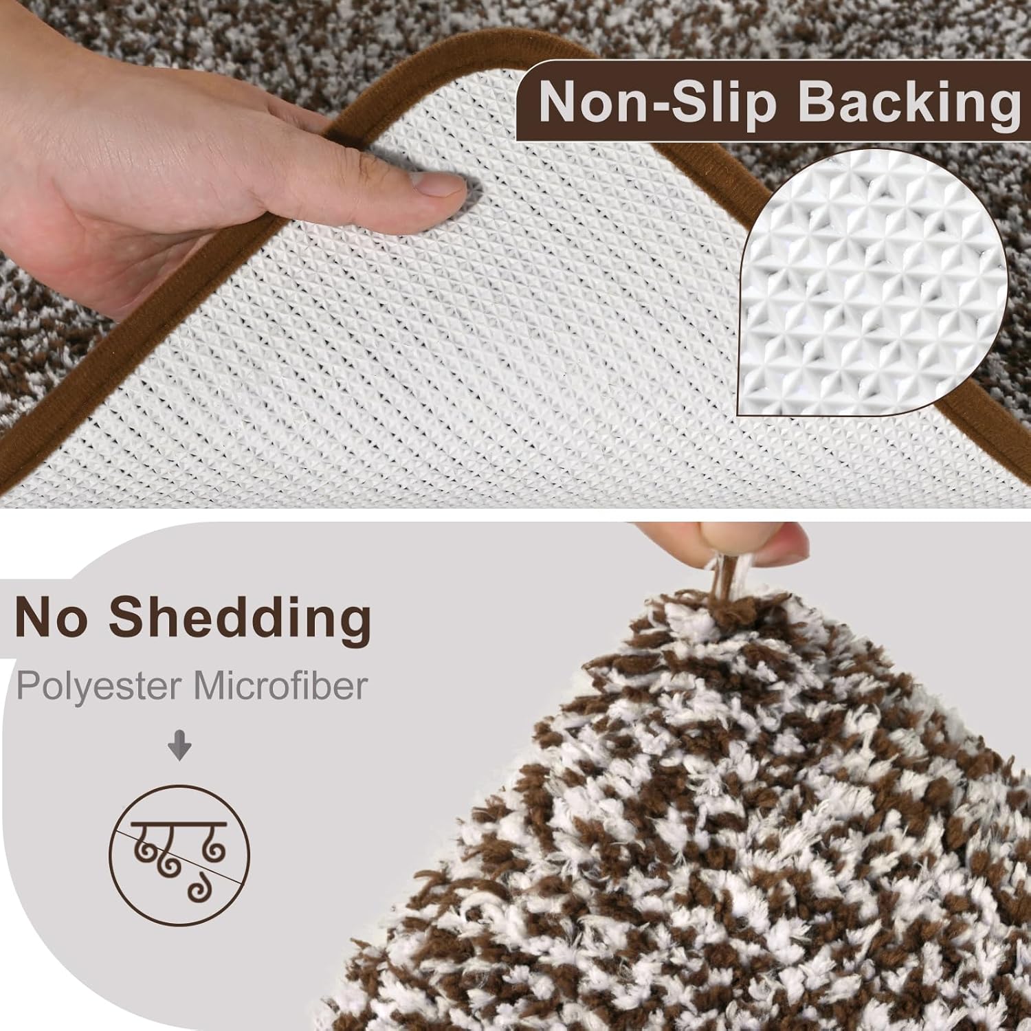 Bathroom Runner Rug 24x60 Inch, Soft Absorbent Long Bathroom Rug for Shower Floor, Non Slip Washable Bath Rugs, Plush Thick Microfiber Large Bath Mat for Tub Double Sink Vanity, Brown White