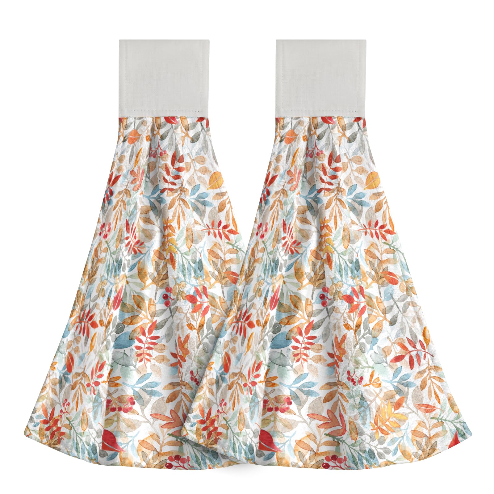 Giwawa Leaf Hand Towels 2 Pcs - Watercolor Plant Hanging Towel High Absorbent Boho Dish Towel Bohemian Botanical Towel for Kitchen Decorative 12x17 Inch
