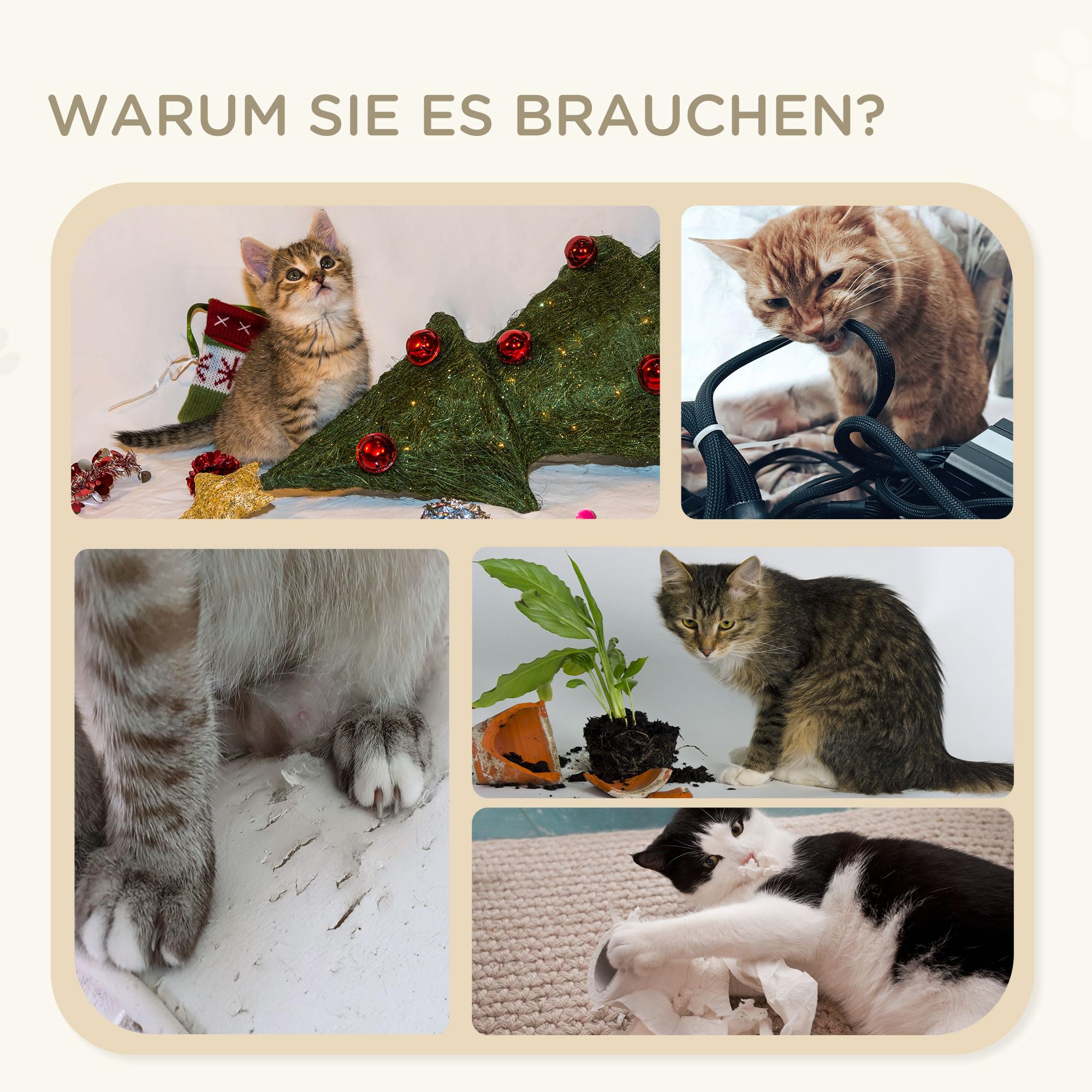 PawHut Katzentreppe 3-stufige Tiertreppe, 48 cm Haustiertreppe mit Sisalsäule, Hundetreppe mit Spielball, Einstieghilfe für hohe Betten, Kiefernholz, Grau+Natur