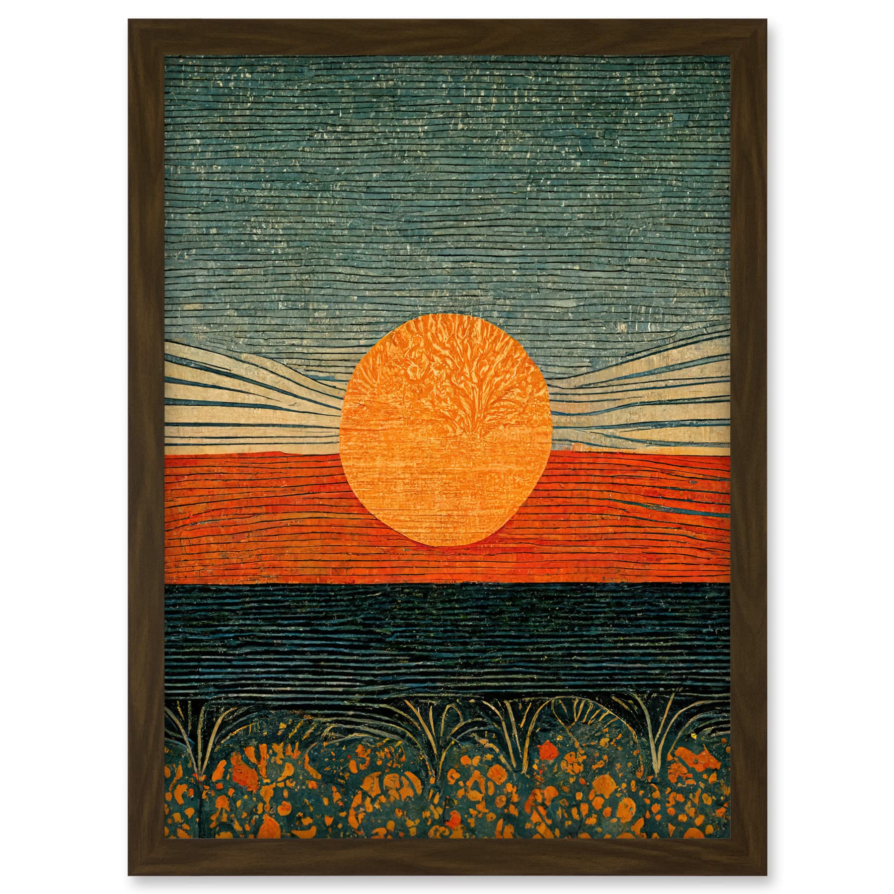 Doppelganger33 LTD William Morris Style Sunrise Over Sea Abstract Artwork Framed A3 Wall Art Print