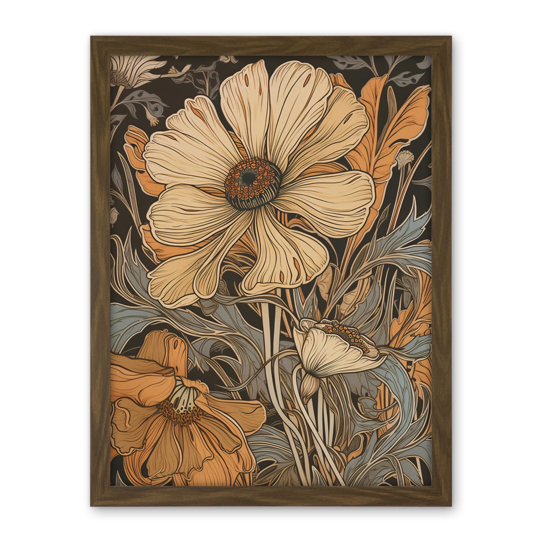 Artery8 Spring Wildflowers Pastel Colour Illustration Artwork Framed Wall Art Print 18X24 Inch