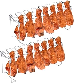 Chicken Wing Rack, 14 Slots Chicken Leg Grill Stand, Pack of 2 Chicken Leg Racks Steel Chicken Wing Rack for Smoker Grill Accessories Chicken Wing BBQ Racks for Grill