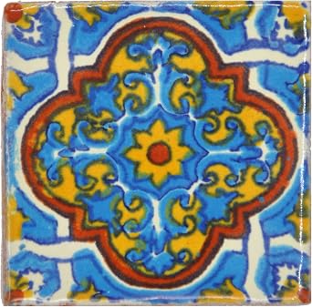 Tumia LAC Handmade Mexican Talavera Tile - Authentic Style Valentina Ceramic Tiles for Crafts, Backsplashes and Home Improvement