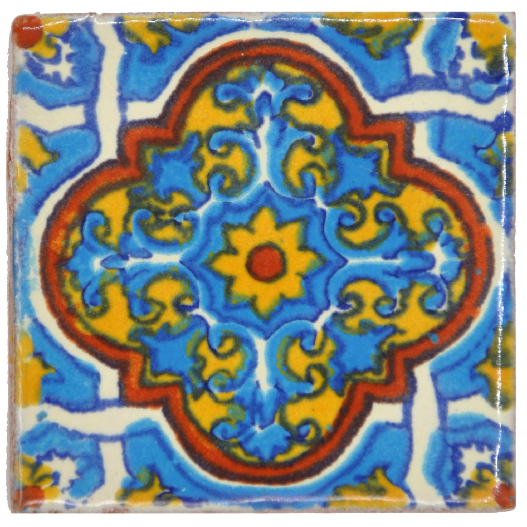 Tumia Lac Colorful Handmade Mexican Talavera Tile - Authentic Style Valentina Ceramic Tiles For Crafts, Backsplashes And Home Improvement - Individual Tile