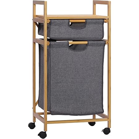 Cesto Portabiancheria 2 Scomparti Con Coperchio 100L - Grigio, Sottile Per Spazi Piccoli - Foto 4