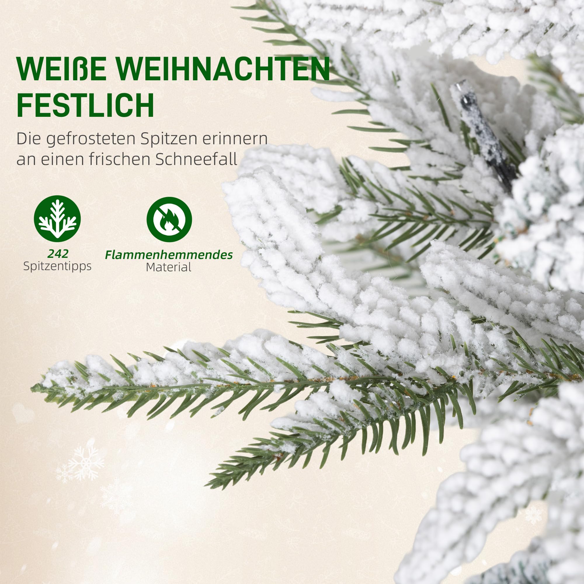 HOMCOM Weihnachtsbaum Künstlich 120 cm mit Schnee LED Leuchte Grün+Weiß