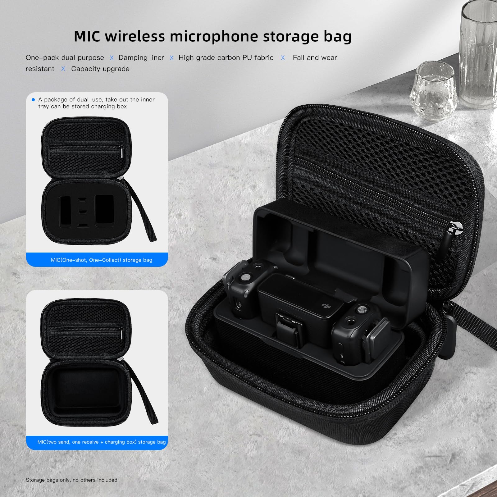 Custodia Portatile Per Microfoni Wireless - Scatola EVA Doppio Microfono Con Tasca Rete Per Accessori