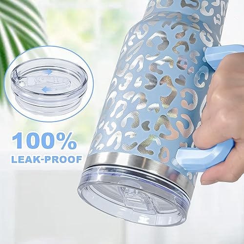 Miniatura 3 de Vaso de 40 onzas con asa y popote, taza de viaje 100% a prueba de fugas, acero inoxidable de doble pared aislada al vacío, mantiene el frío durante