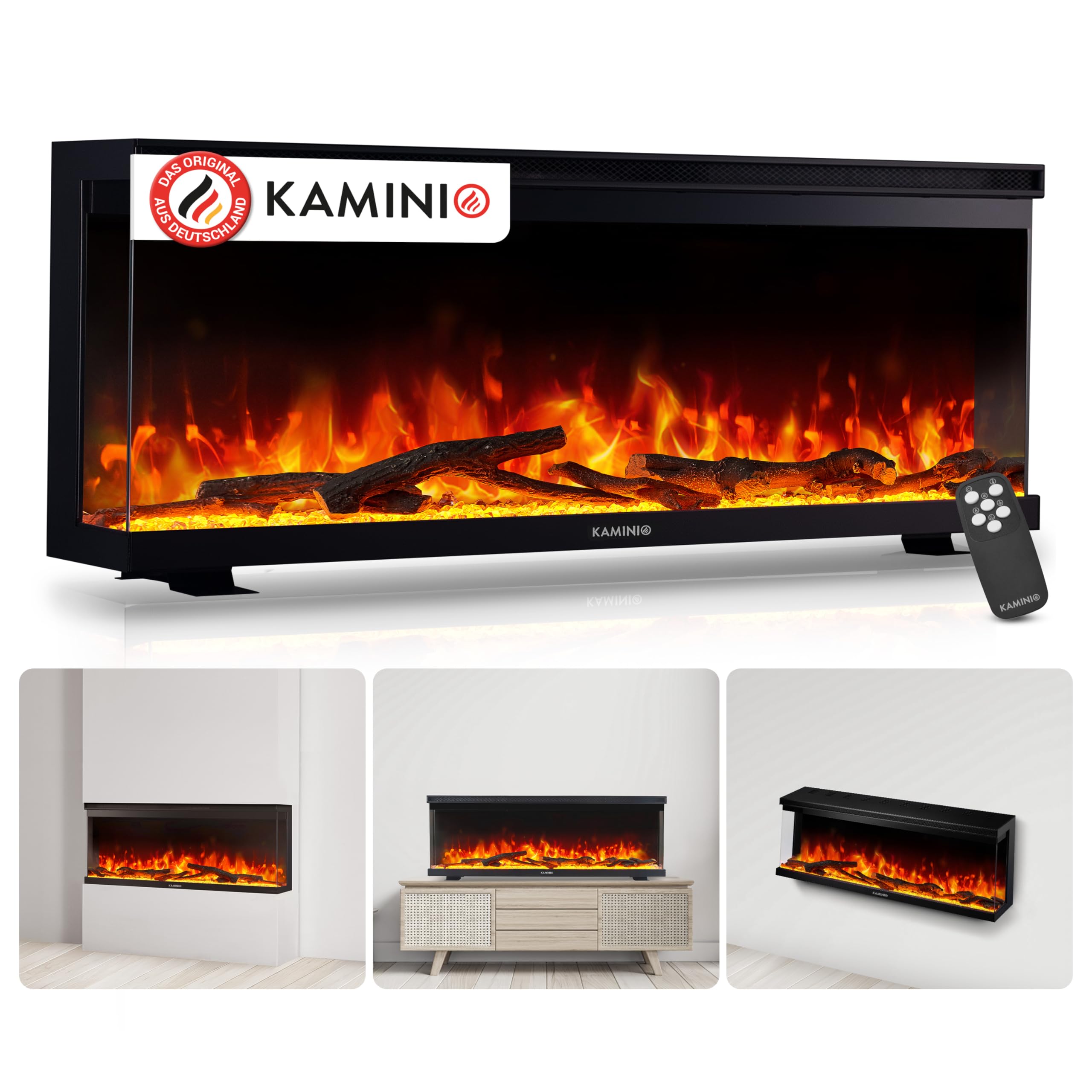 KAMINIO Elektrokamin LEA – 42 Zoll, 3-in-1 mit Panoramablick