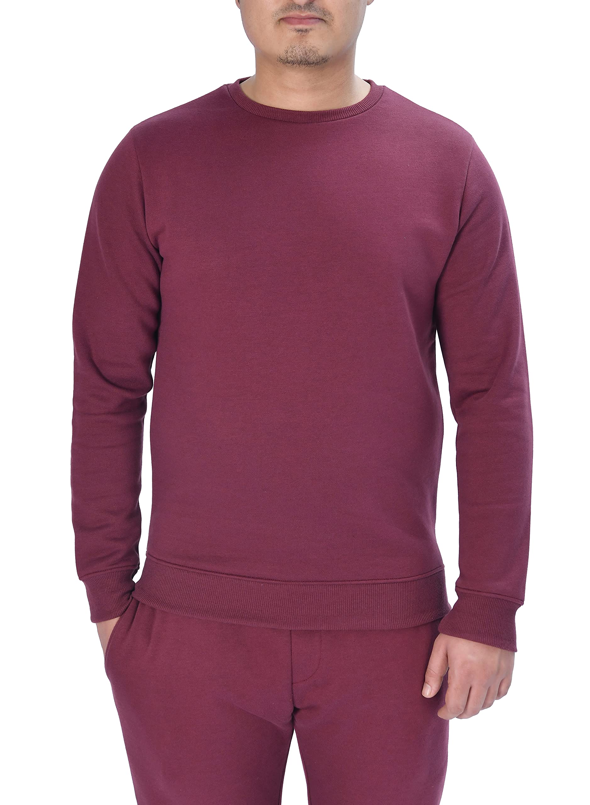 M17 Mens Classic Crew Neck Sweatshirt Sweater Casual Pullover Long Sleeve Top Plain Jumper (XL, Burgundy)