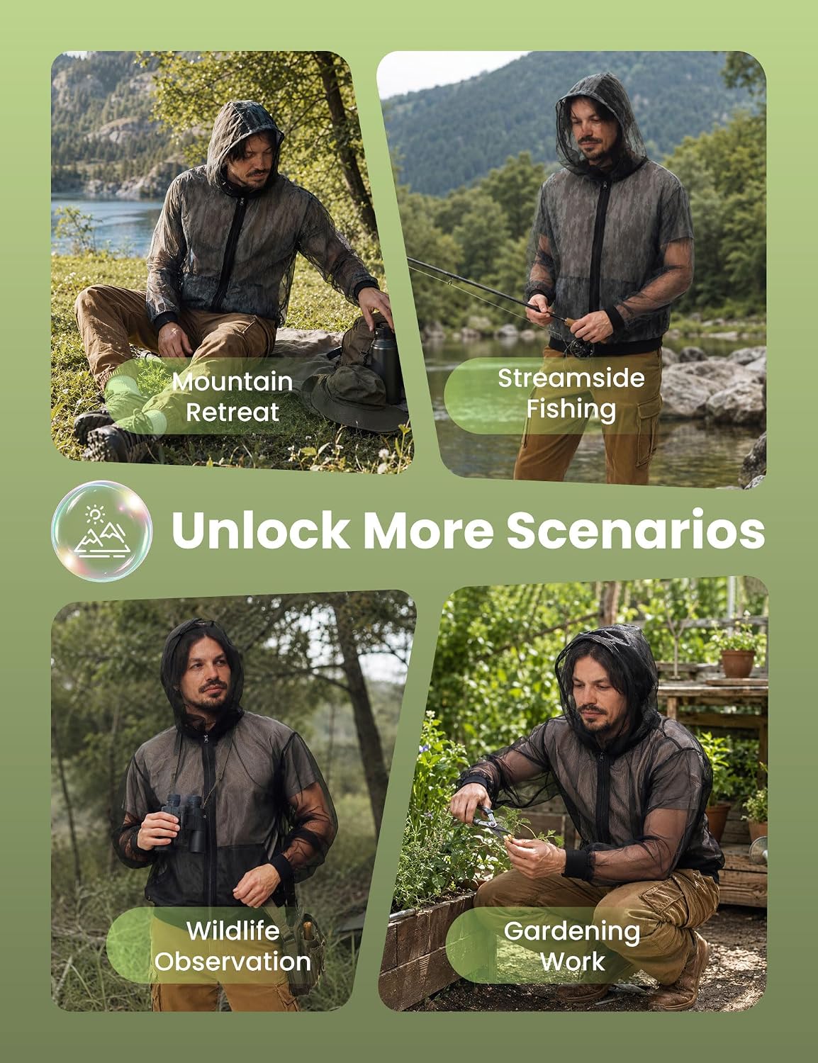Mosquito Jacket, Mesh Zipper Bug Shirt Mosquito Suit, Outdoor Summer Mosquito Net Clothing for Fishing Hiking