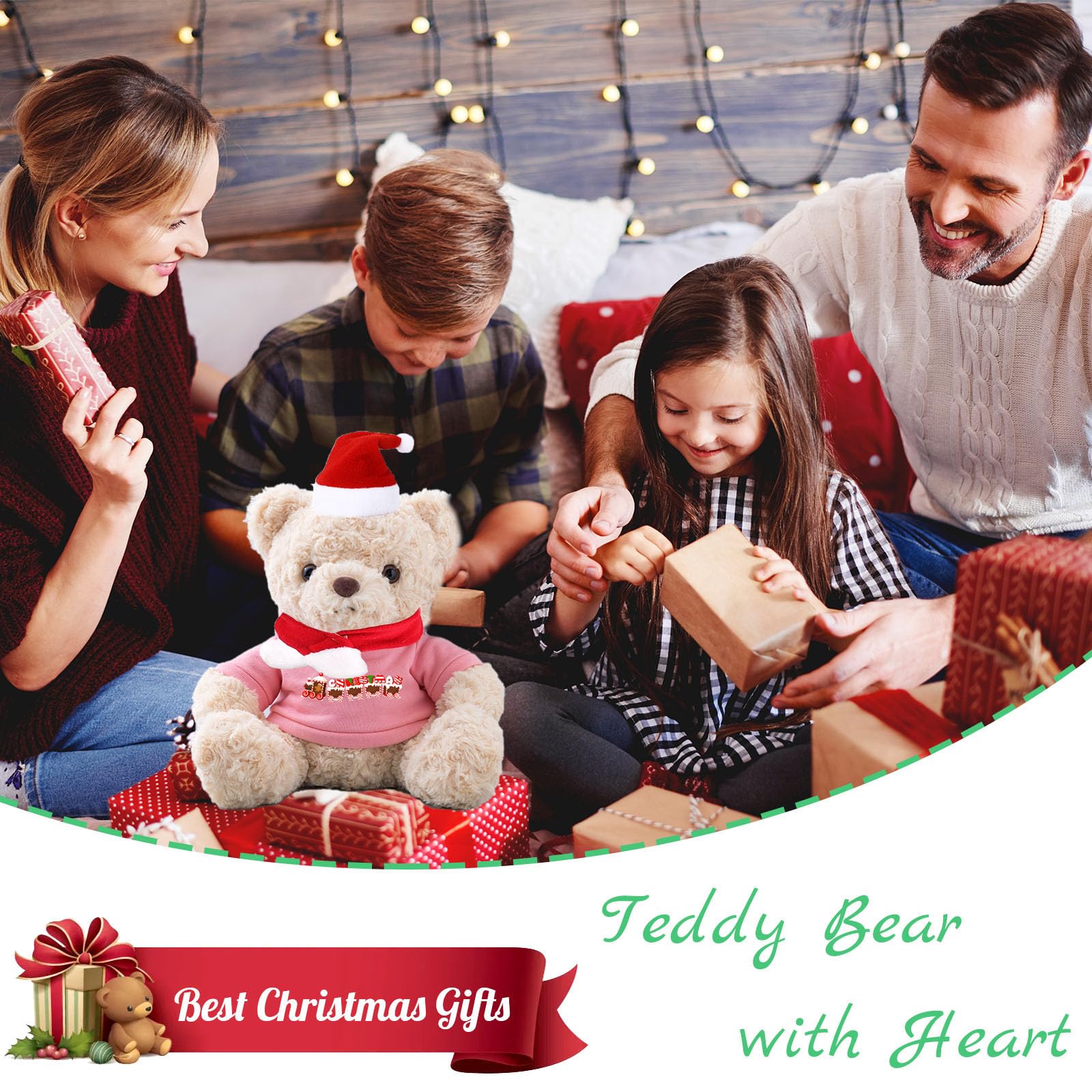 Personalized Christmas Teddy Bear - 11 Inch Stuffed Animal With Custom Text, Hat & Bow, Christmas Gift - View #3