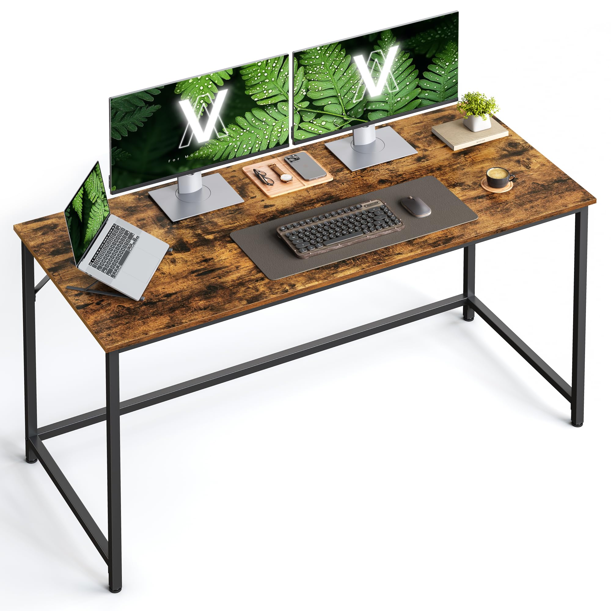 VASAGLE Bureau d'Ordinateur, Table, 60 x 135 x 76 cm, pour Bureau, Chambre, Salon, Cadre en Métal, Marron Rustique et Noir d'encre LWD043B01
