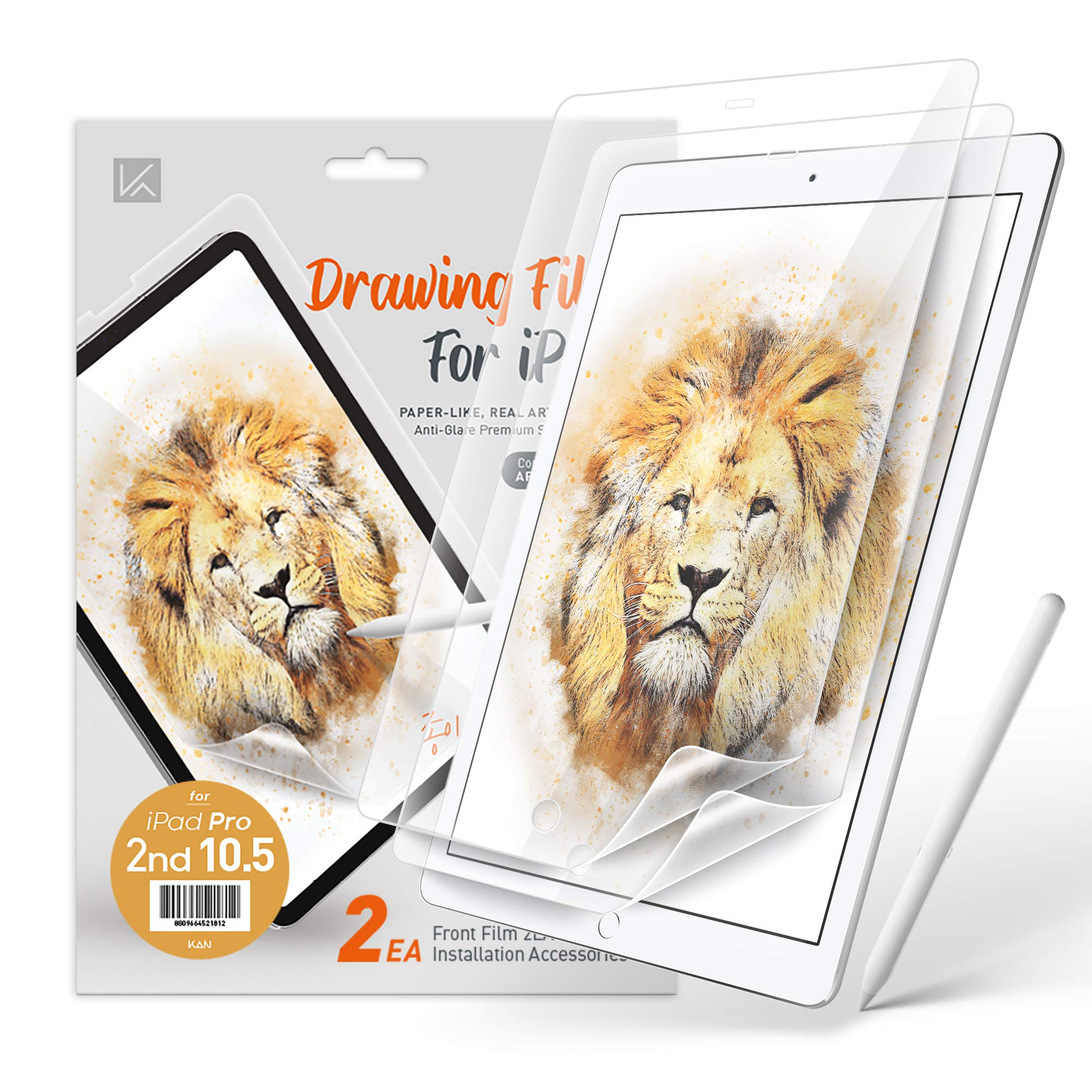 KAN [2 Pack Paper Textured Screen Protector for iPad Pro 10.5 Inch (2017), Support Anti Glare/Face ID, Compatible with Apple Pencil/Stylus Matte Film Like Paper