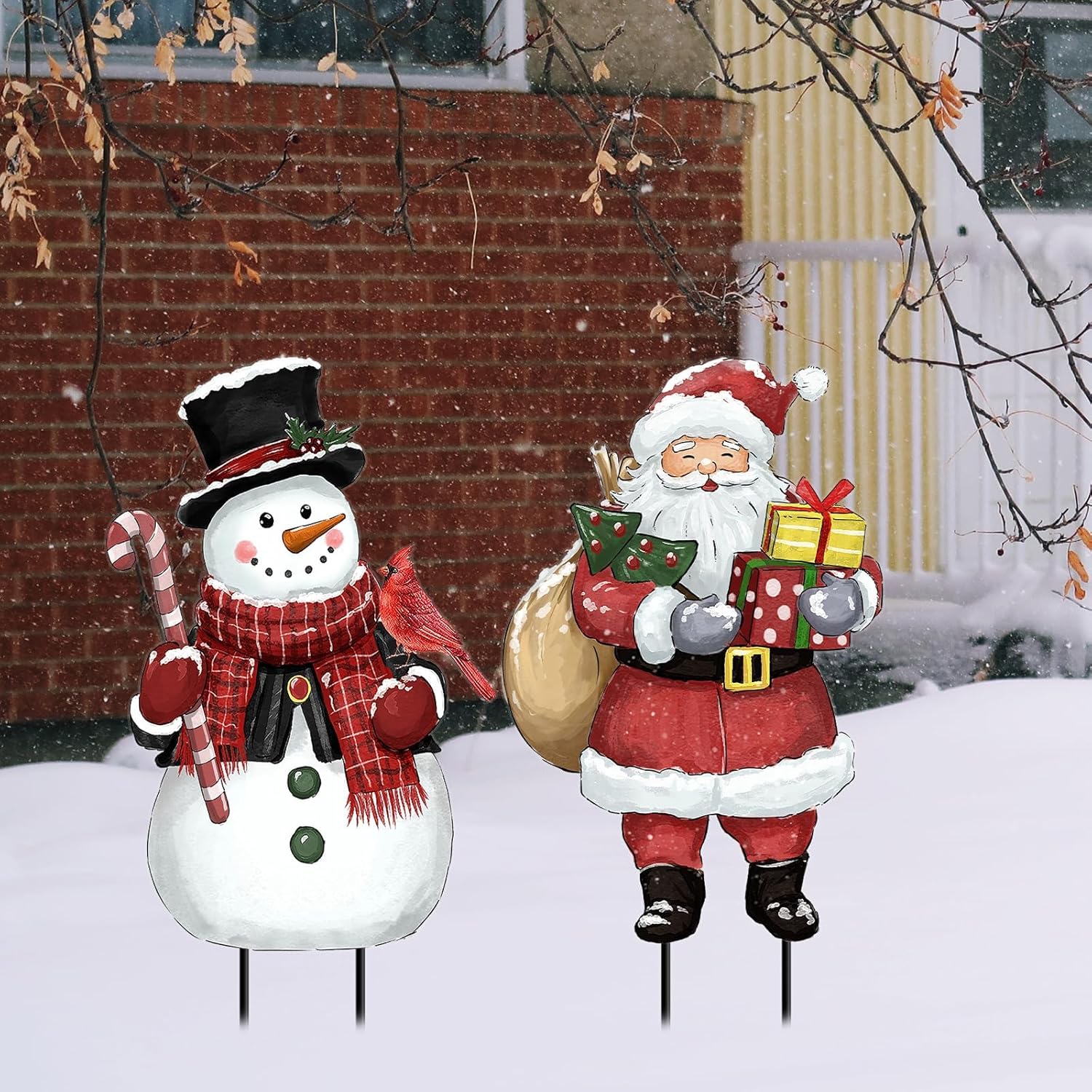 Christmas Decorations Outdoor, Snowman and Santa Claus Metal Yard Signs with Stakes, Xmas Winter Decorative Signs for Garden House Lawn Pathway Patio Outside