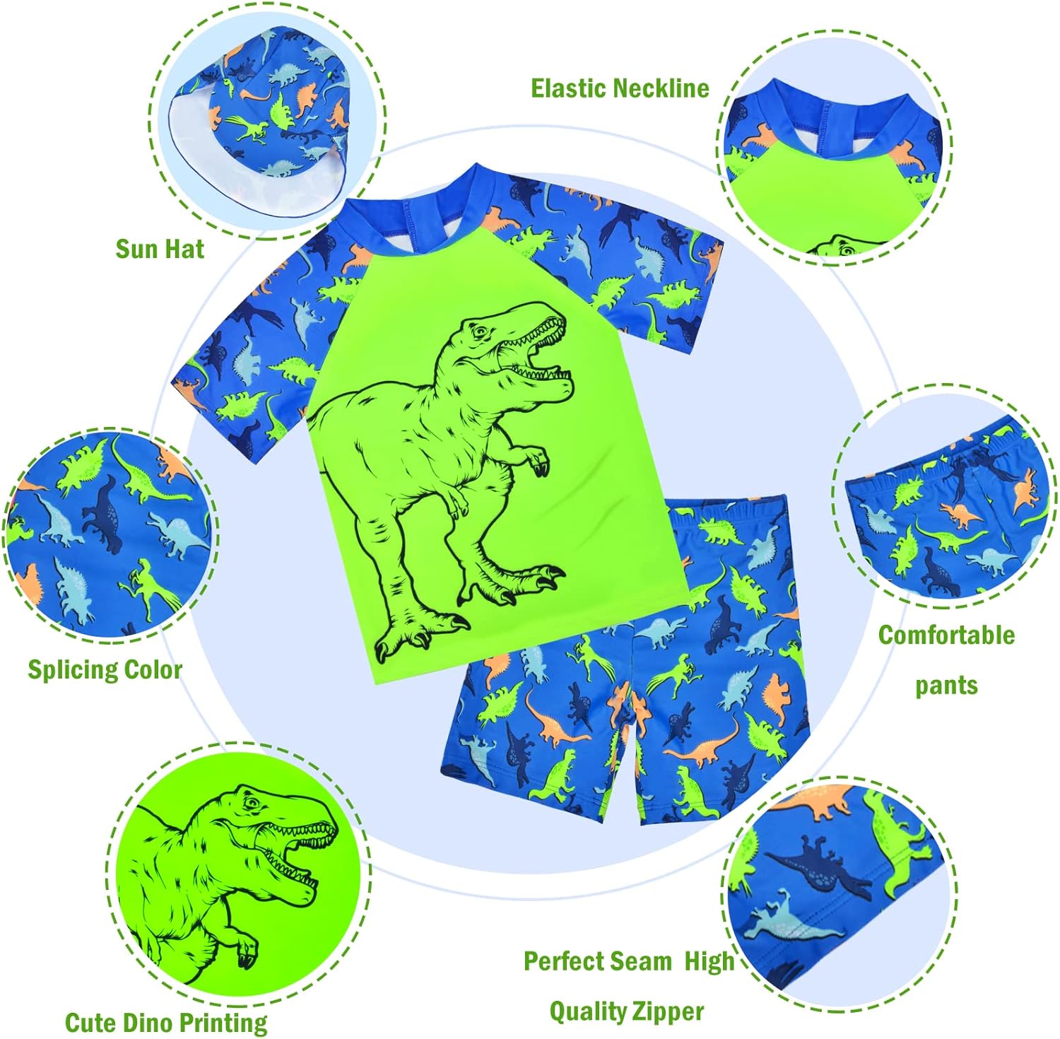 Boys Two Piece Rash Guard Swimsuits Kids Short Sleeve Swimwear Sets Bathing Suit with Sun Hat for 2-6 Years - Image 3