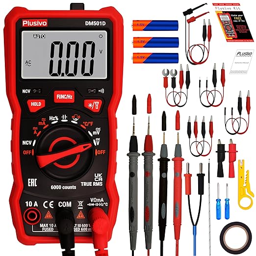 Multimeter 6000 Counts Digital Multimeter Auto Ranging TRMS AC DC Voltmeter Ohm Volt Amp NCV Diode Tester; Measures Voltage Current Resistance Temperature Frequency Buzzer with Test Leads, Probes