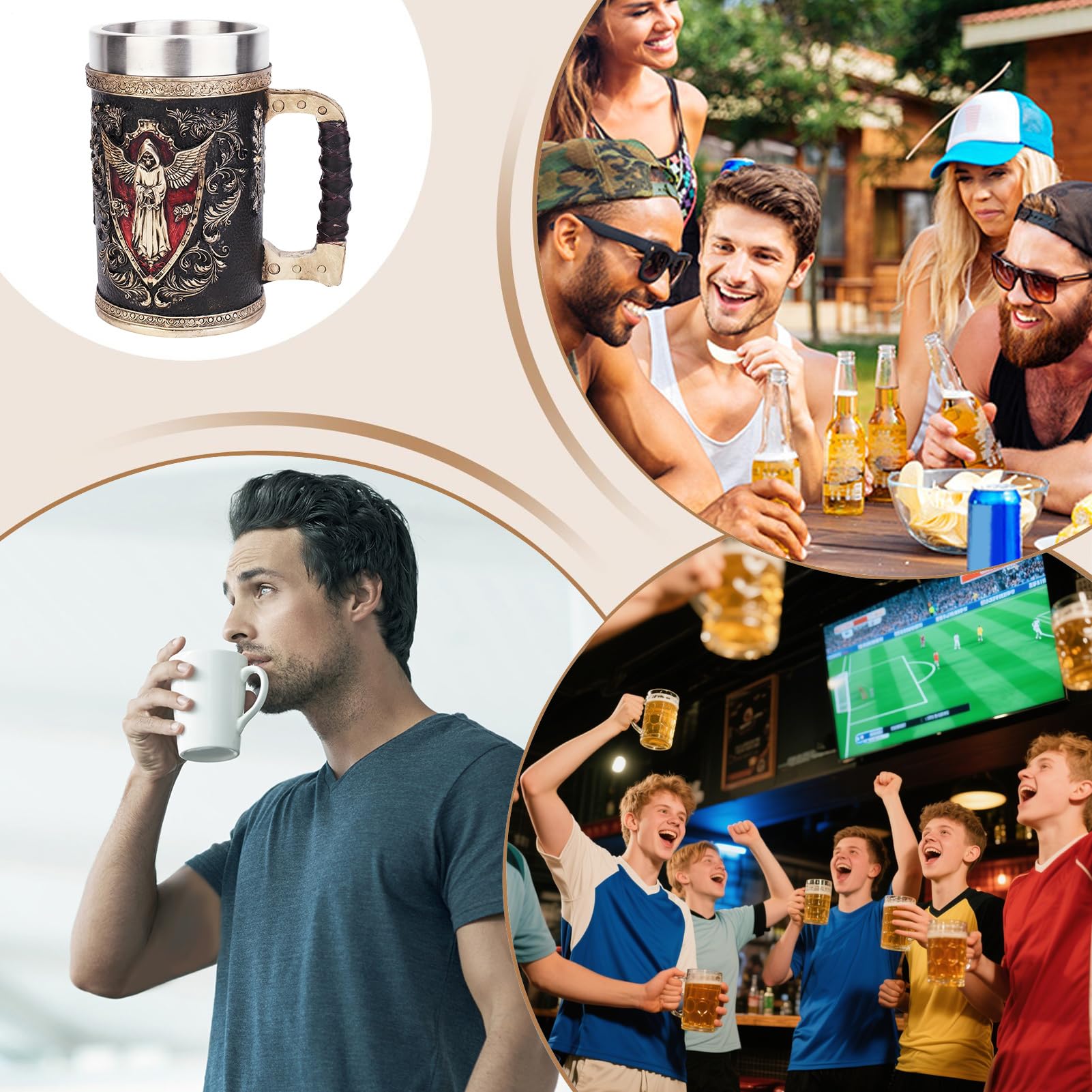 Generico Chope à bière en forme de crâne, tasse à bière réutilisable, 500 ml en acier inoxydable, taverne portable pour anniversaire, Noël et Thanksgiving