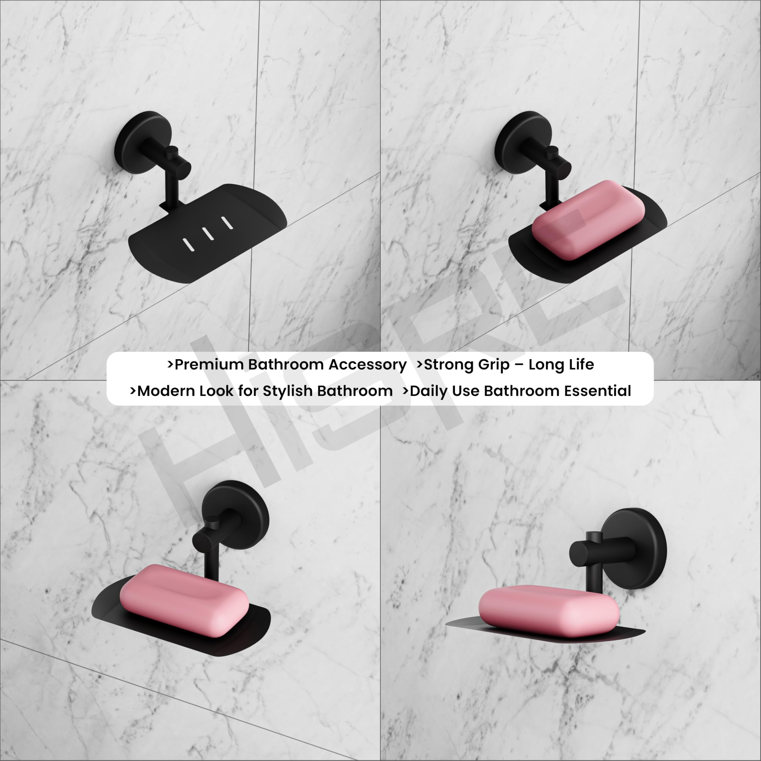 HISRE Wall Mounted Soap Dish Holder | Matte Black Stainless Steel Soap Tray | Rustproof Bathroom Soap Stand with Drain Slots | Modern Soap Holder for Home, Hotel & Office, photo 5 of 5