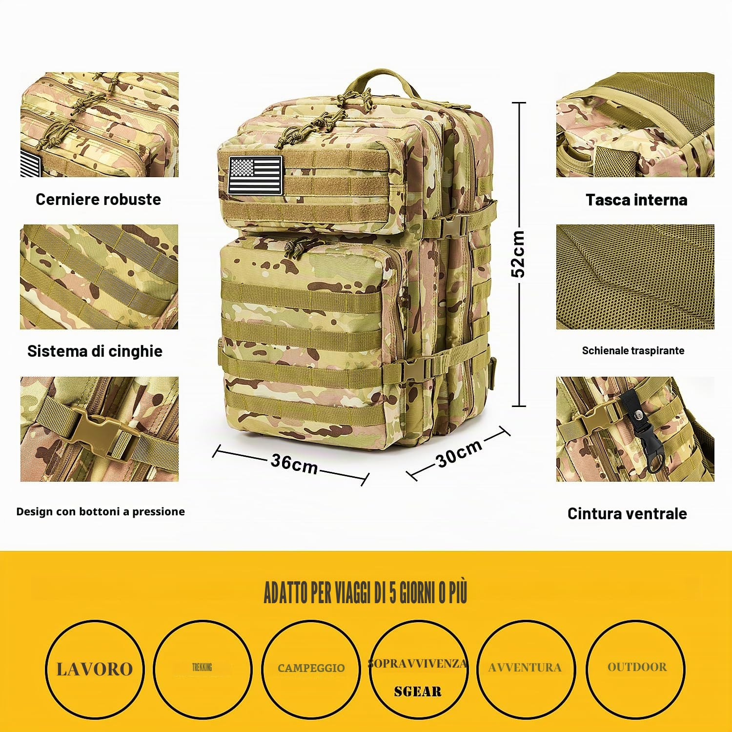 Kit di pronto soccorso di sopravvivenza, 99 pezzi, attrezzi di sopravvivenza professionale, grande zaino da trekking con attrezzatura di emergenza, accessori per avventure all'aperto, regalo per