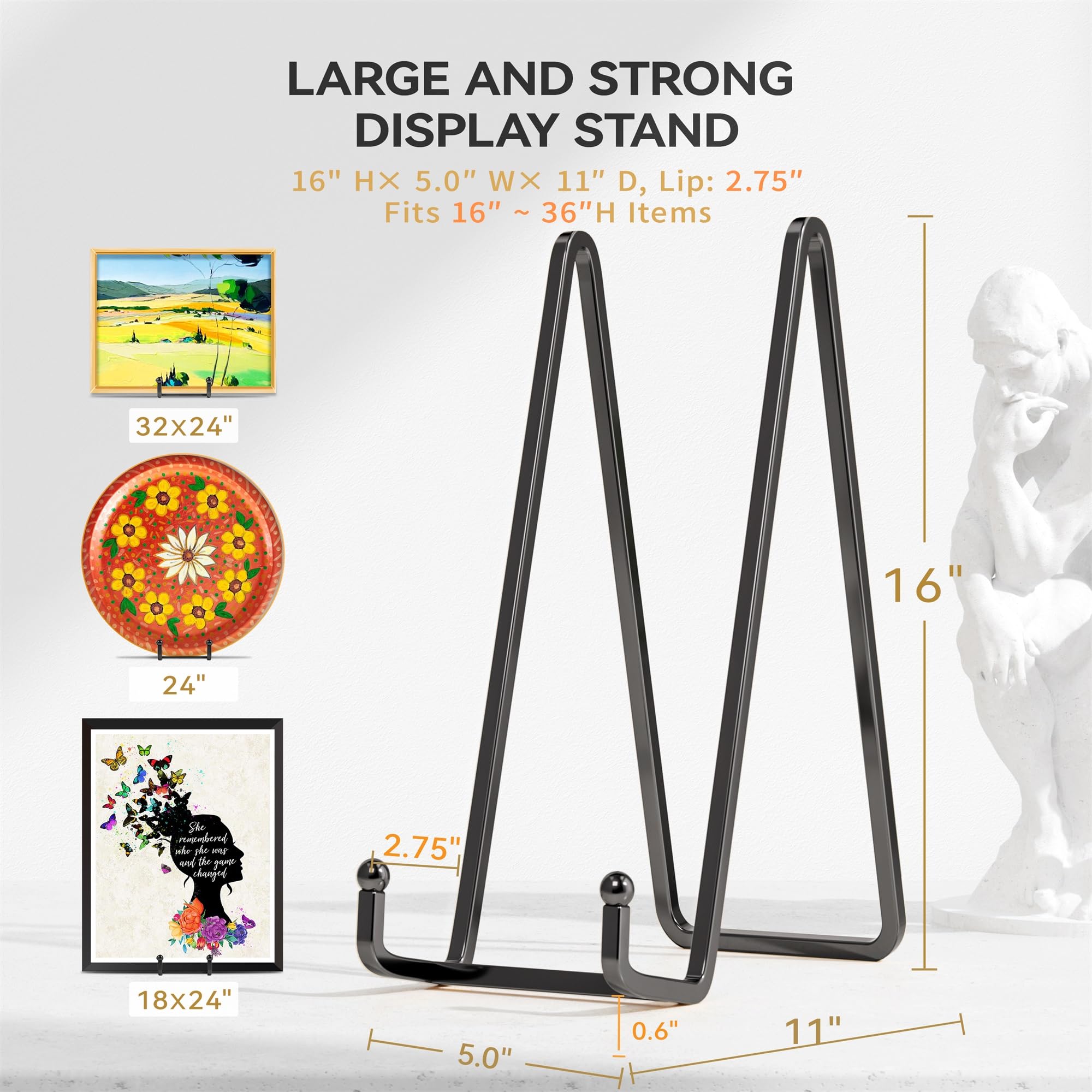 IPAME Soporte de placa resistente de 16 pulgadas (paquete de 2) – Caballete de exhibición de metal para platos grandes, marcos de fotos, carteles, carteles, platos decorativos