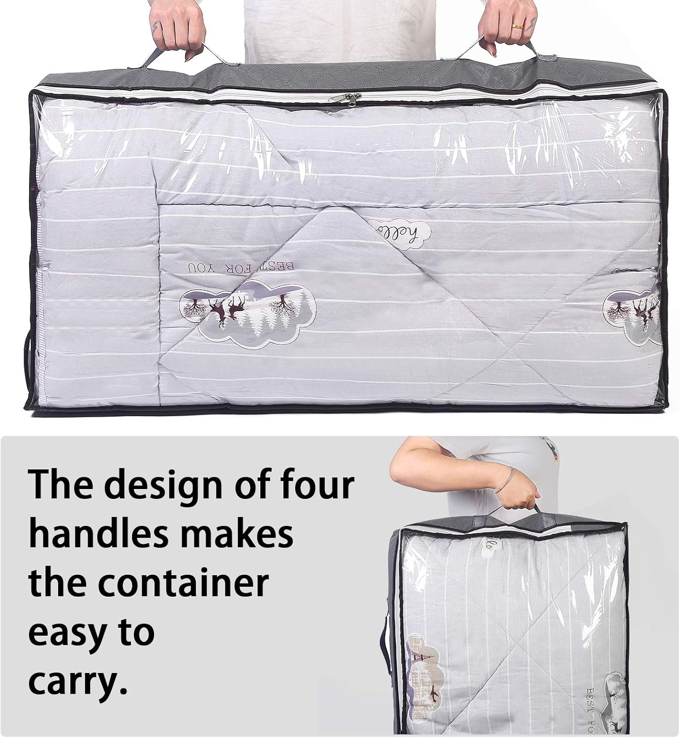 Vieshful 8 Pack Underbed Storage Bags 75L Foldable Clothes Bag Large Capacity Storage Containers with Clear Window Reinforced Handles Zippered Organizer Non-Woven for Comforters Blankets Bedding Stora