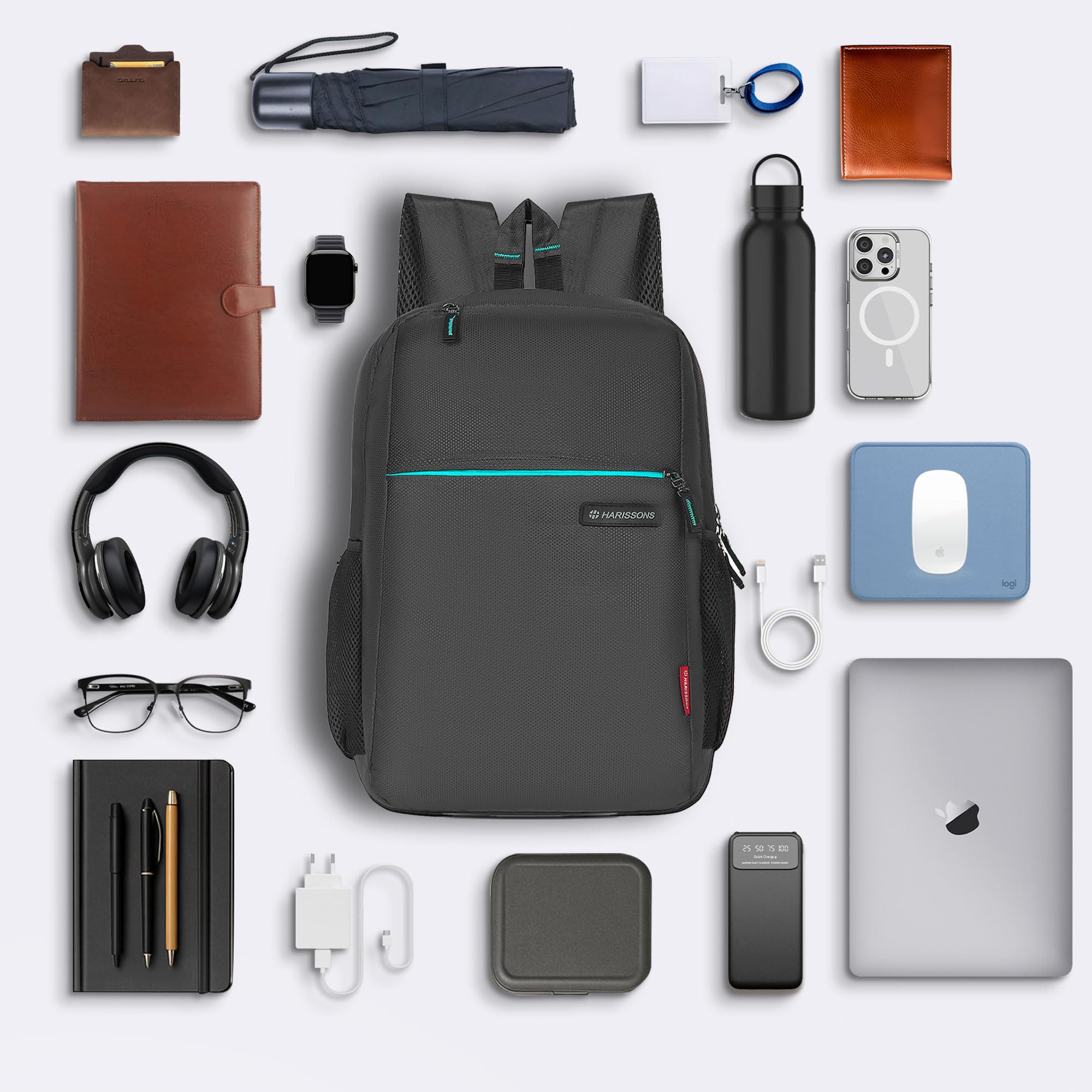 HARISSONS Nemesis 15.6 Inch Semi-Formal Laptop Backpack for Men & Women | Dual Bottle Holders, Reflectors for Night Commute | Lightweight 25L Office Bag | Trolley Sleeve Compatible 4